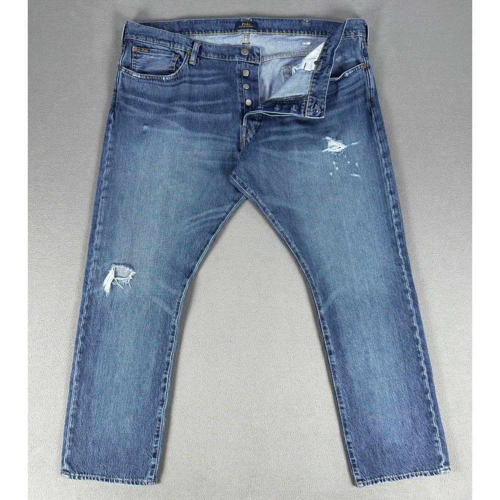 Polo Ralph Lauren Jeans 40x30 Blue Sullivan Slim Light Distressed Button Fly